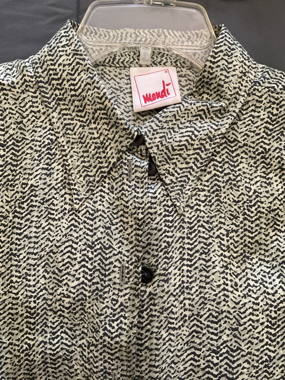 Mondi olive green and White Abstract Print Button-Down Shirt. 100% Silk EUC - Picture 2 of 4
